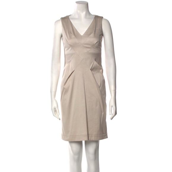 Authentic GUCCI Beige Cotton Sheath Dress Frida Giannini V Neck Zip Up EU 40 EUC - Picture 1 of 3